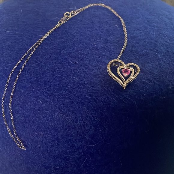 Diamond and pink Sapphire Heart Necklace in Sterling Silver - Picture 5 of 5